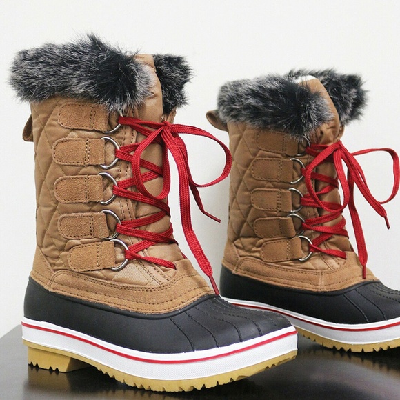 NEW🔥 Waterproof Lace Up Faux Fur Snow Mid Calf Duck Boots Rubber Lug Platform - Picture 6 of 6